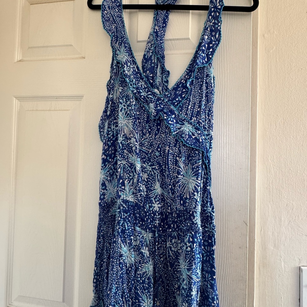 Poupette St. Barth Blue and Teal Printed Sleeveless Romper